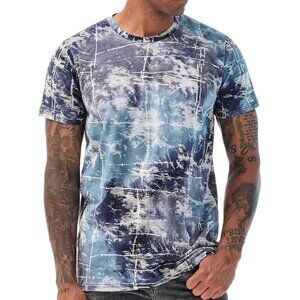 Men Blue Hipster Hip Hop Short Sleeve Print T Shirt Casual Streetwear